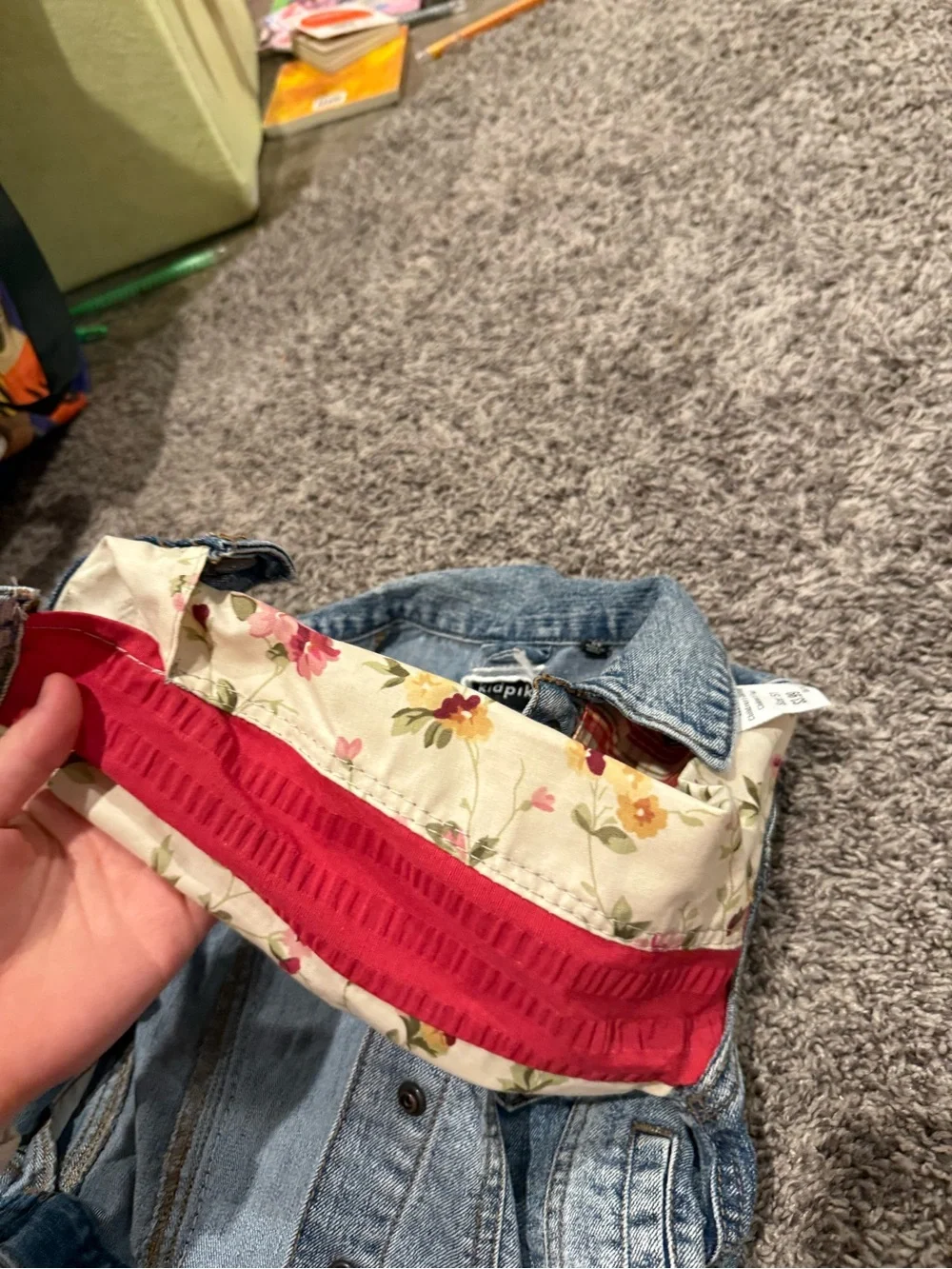 🥗Girls' Denim Patchwork Jacket with Floral Sleeves